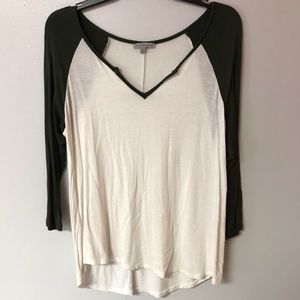 Olive and cream baseball tee